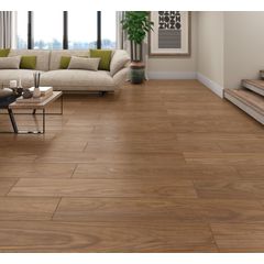 Piso Retificado Acetinado Cerejeira Bac818001 Marrom Interno/externo 18x113cm Caixa 2,03m² Incopisos