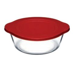 Travessa de Vidro com Tampa Plastica Redonda 840ml Vermelha Borcam
