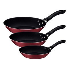 Jogo Frigideiras 3 Peças Antiaderente Lins Vermelho Tramontina