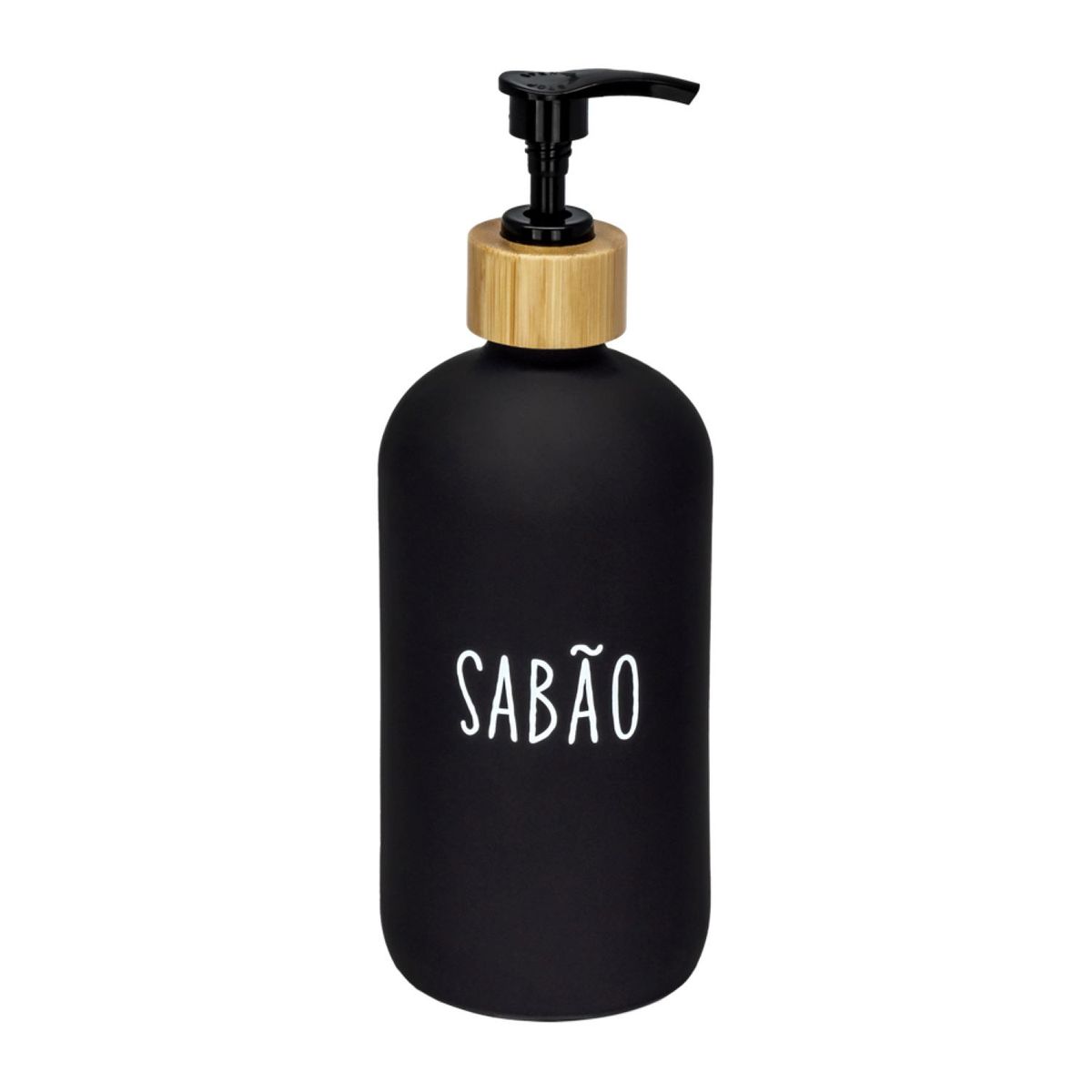 Porta Sabao Liquido 500ml Vidro e Bambu Doha Preto, marca Hauskraft - Foto Principal