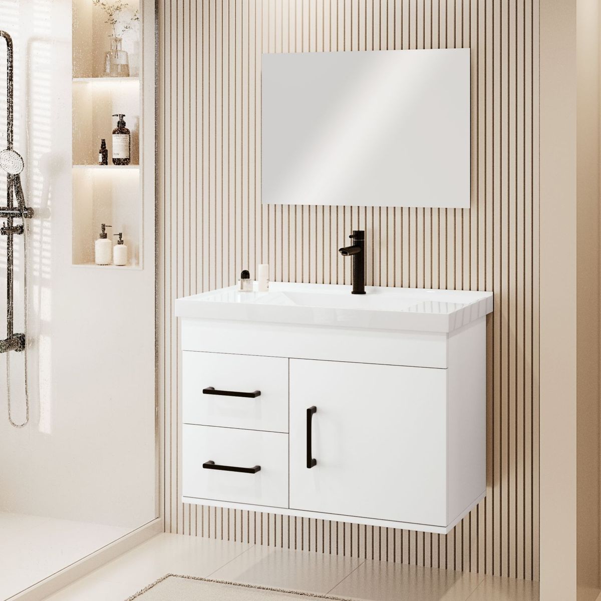 Gabinete para Banheiro com Cuba Espelho e Torneira Onix 63cm Branco Astral Design, marca Astral Designer - Foto 2