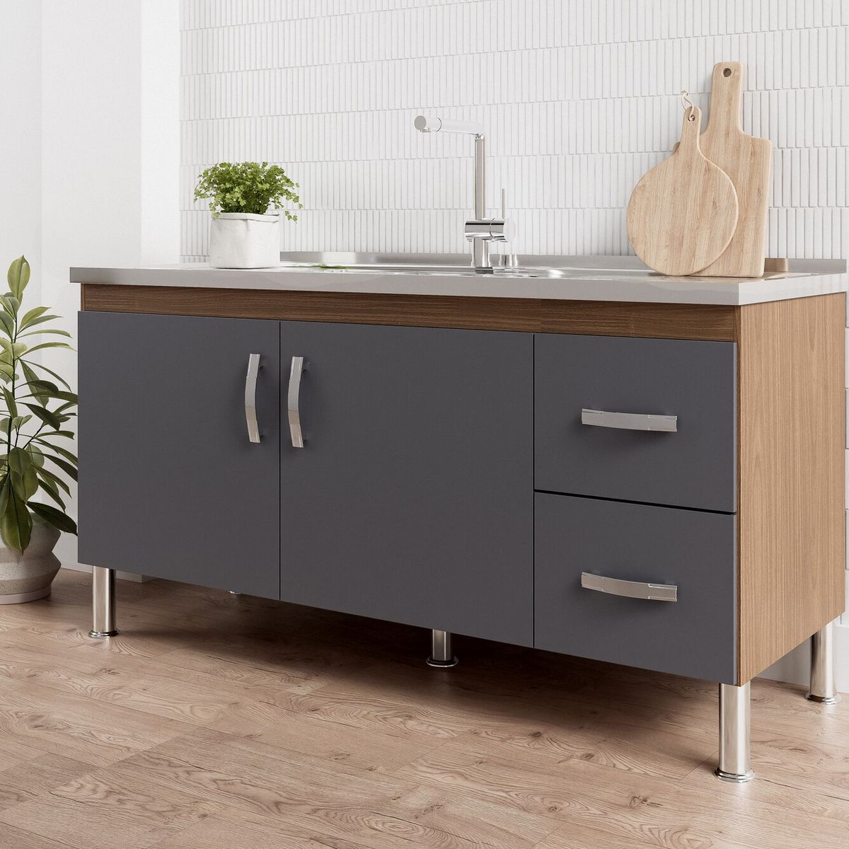 Gabinete para Cozinha Karson 144cm Freijó/titanium Mgm, marca Mgm - Foto 2