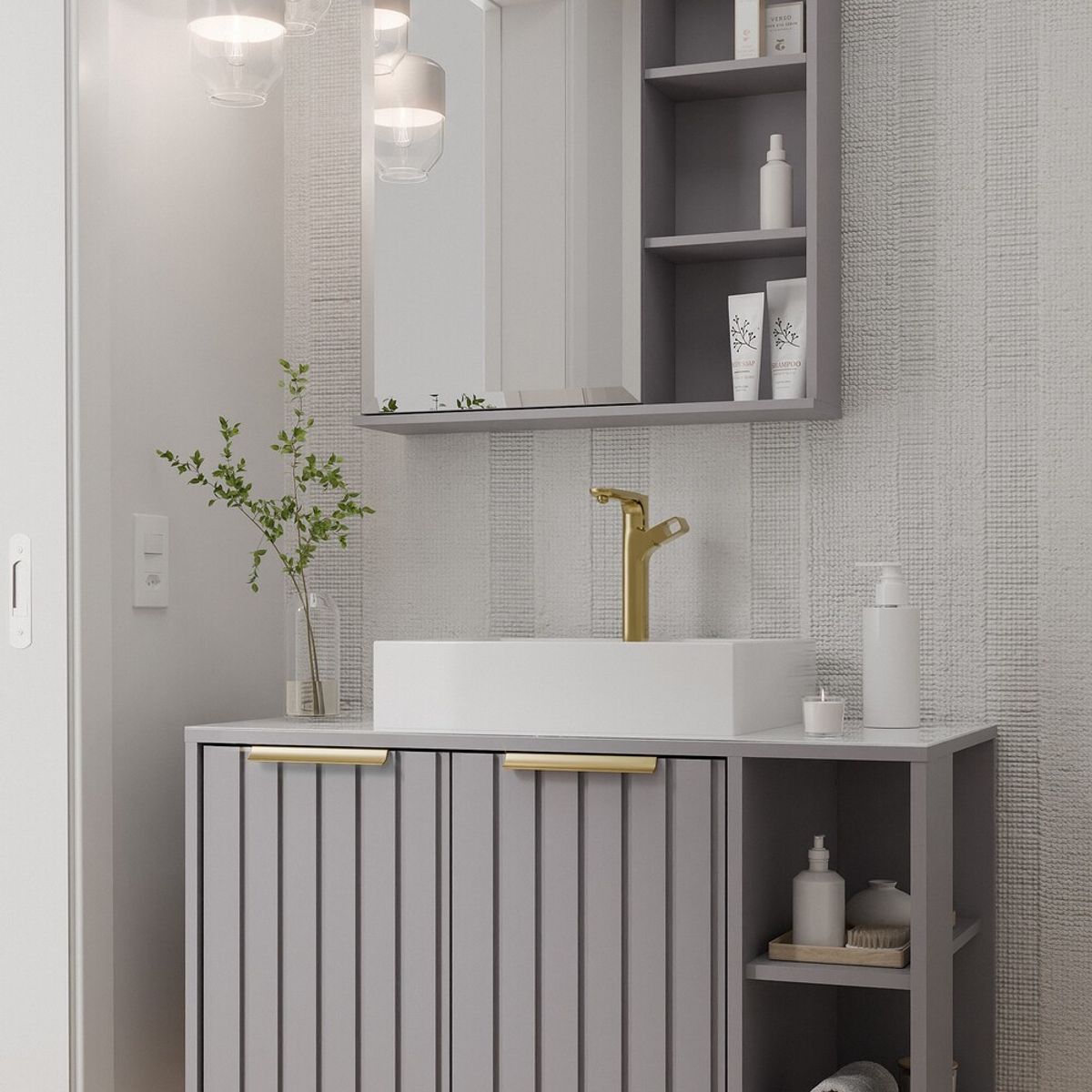 Gabinete para Banheiro Noruega 80cm Platina Mgm, marca Mgm - Foto 2