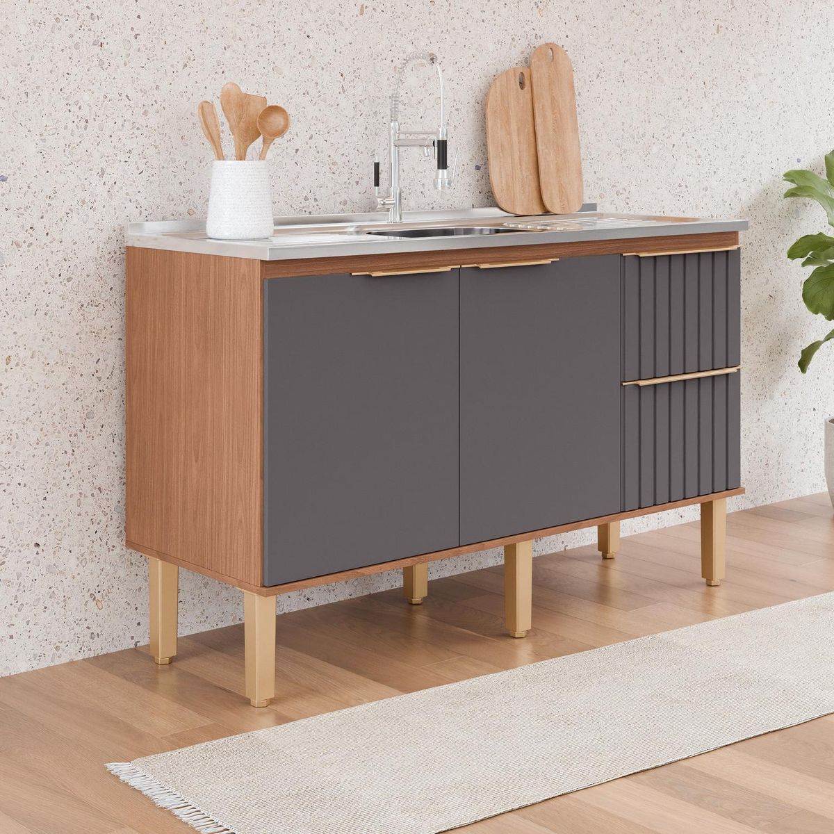 Gabinete para Cozinha Agata 144cm Titanium/freijó Mgm, marca Mgm - Foto 2