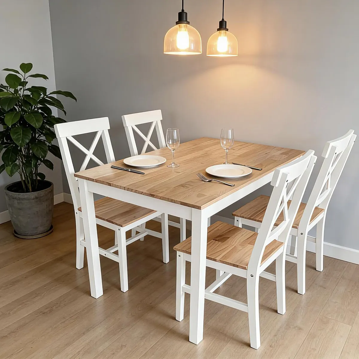 Conjunto de Jantar 1 Mesa e 4 Cadeiras em Madeira Natural/branco Just Home Collection, marca Just Home Collection - Foto 2