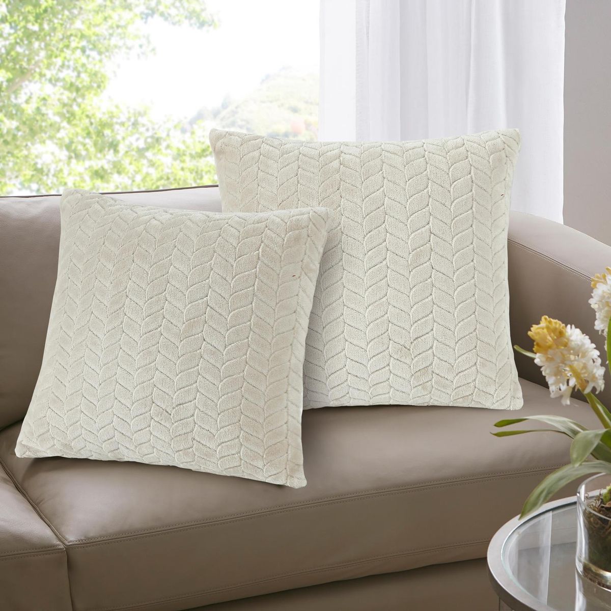 Conjunto de 2 Almofadas Flanel 40x40 Bege Just Home Collection, marca Just Home Collection - Foto 2