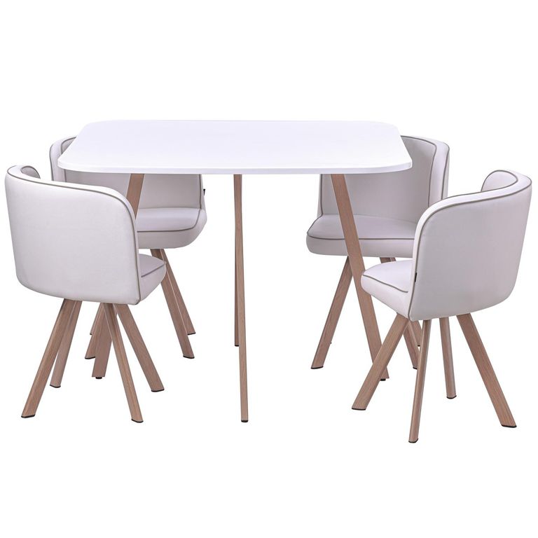 Conjunto Mesa de Jantar Pizza Branco 4 Cadeiras Just Home