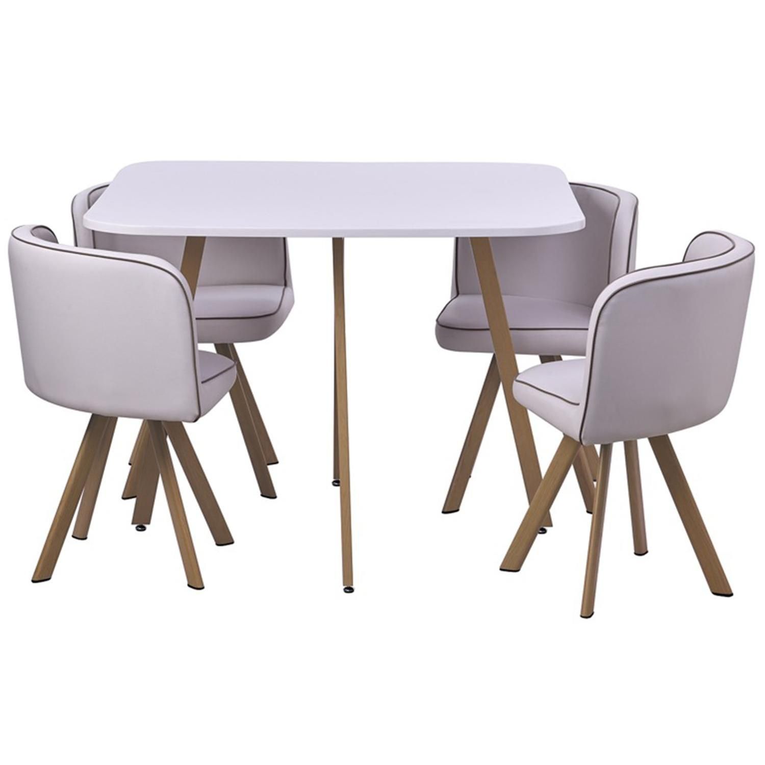 Conjunto Mesa de Jantar Pizza Branco 4 Cadeiras Just Home