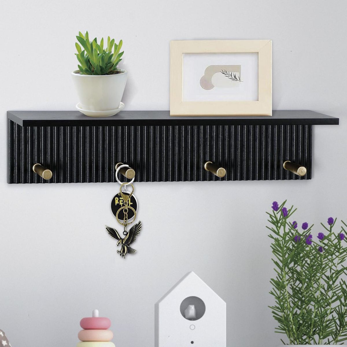 Prateleira com Gancho 45,6x10x10 Preto Just Home Collection, marca Just Home Collection - Foto 2