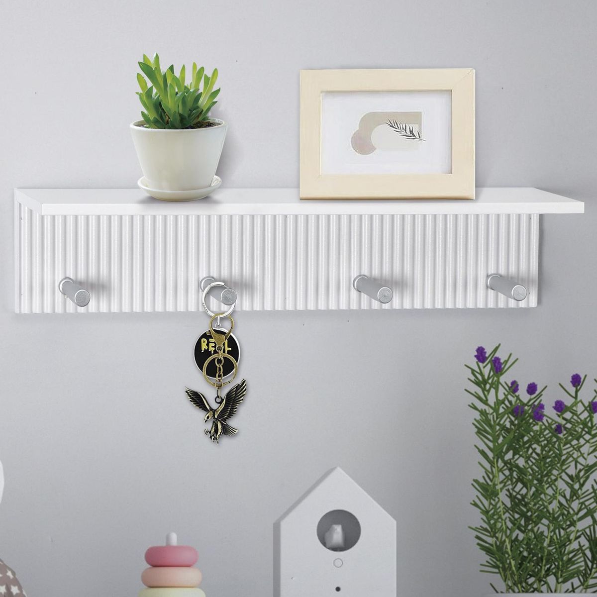 Prateleira com Gancho 45,6x10x10 Branco Just Home Collection, marca Just Home Collection - Foto 2