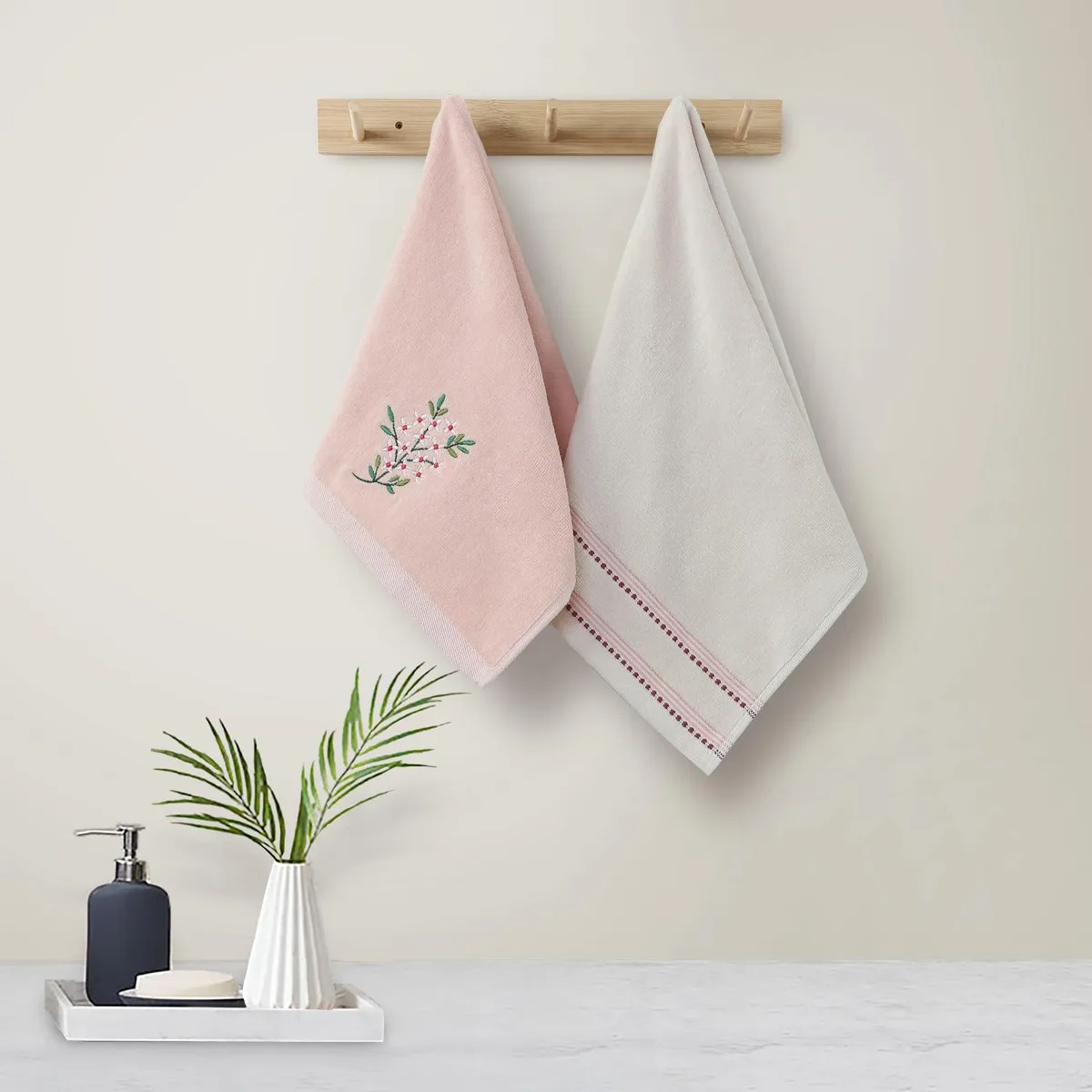 Conjunto de 2 Tolhas de Rosto Branco/rosa Just Home Collection, marca Just Home Collection - Foto 2