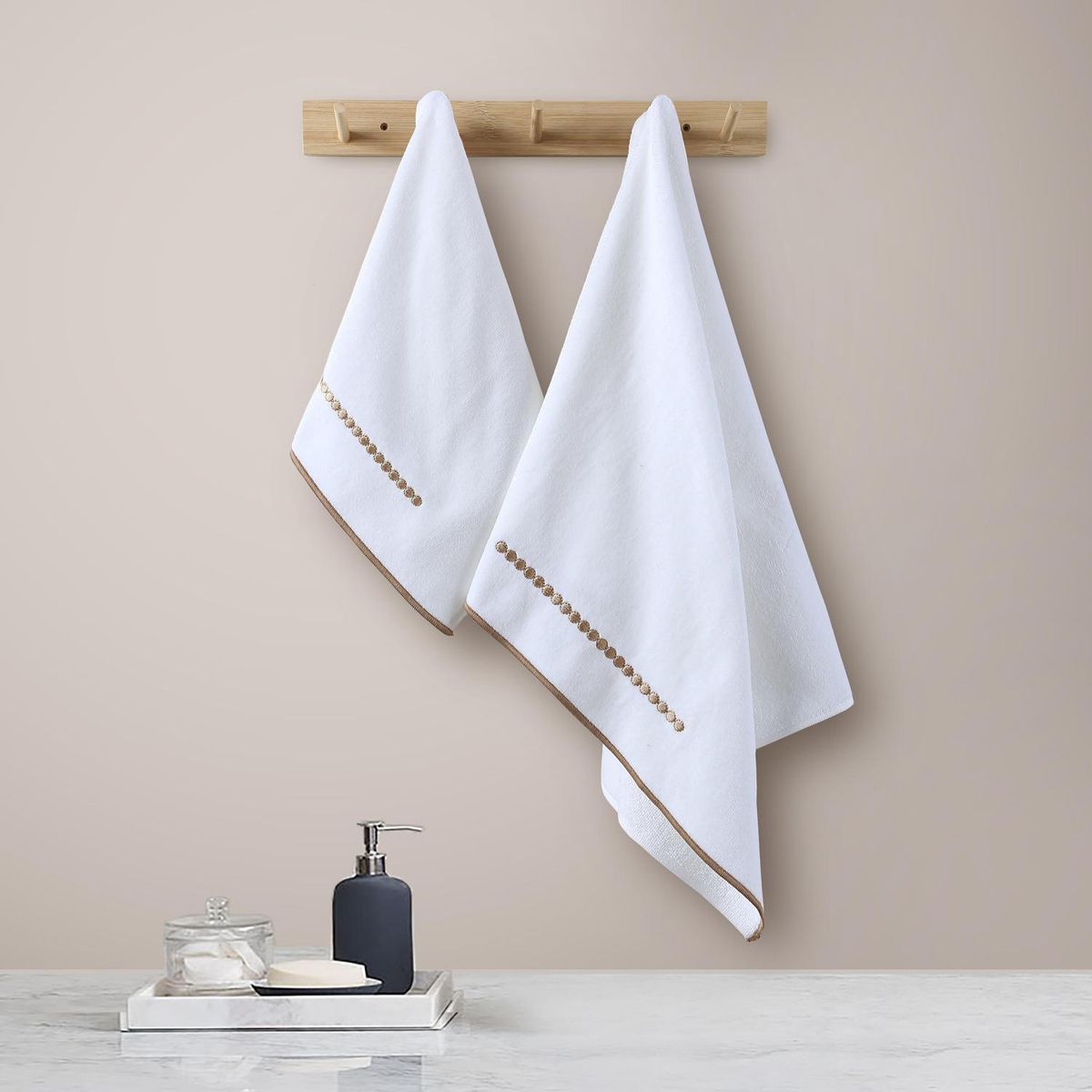 Conjunto 2 Toalhas de Rosto Borda Taupe Just Home Collection, marca Just Home Collection - Foto 2