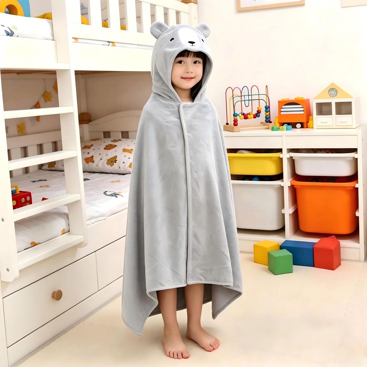Toalha Infantil com Capuz Urso Cinza 76x127, marca Just Home Collection - Foto 2