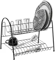 Escorredor de Louça Duplo Laminado para 12 Pratos com Porta Copos Black Passerini