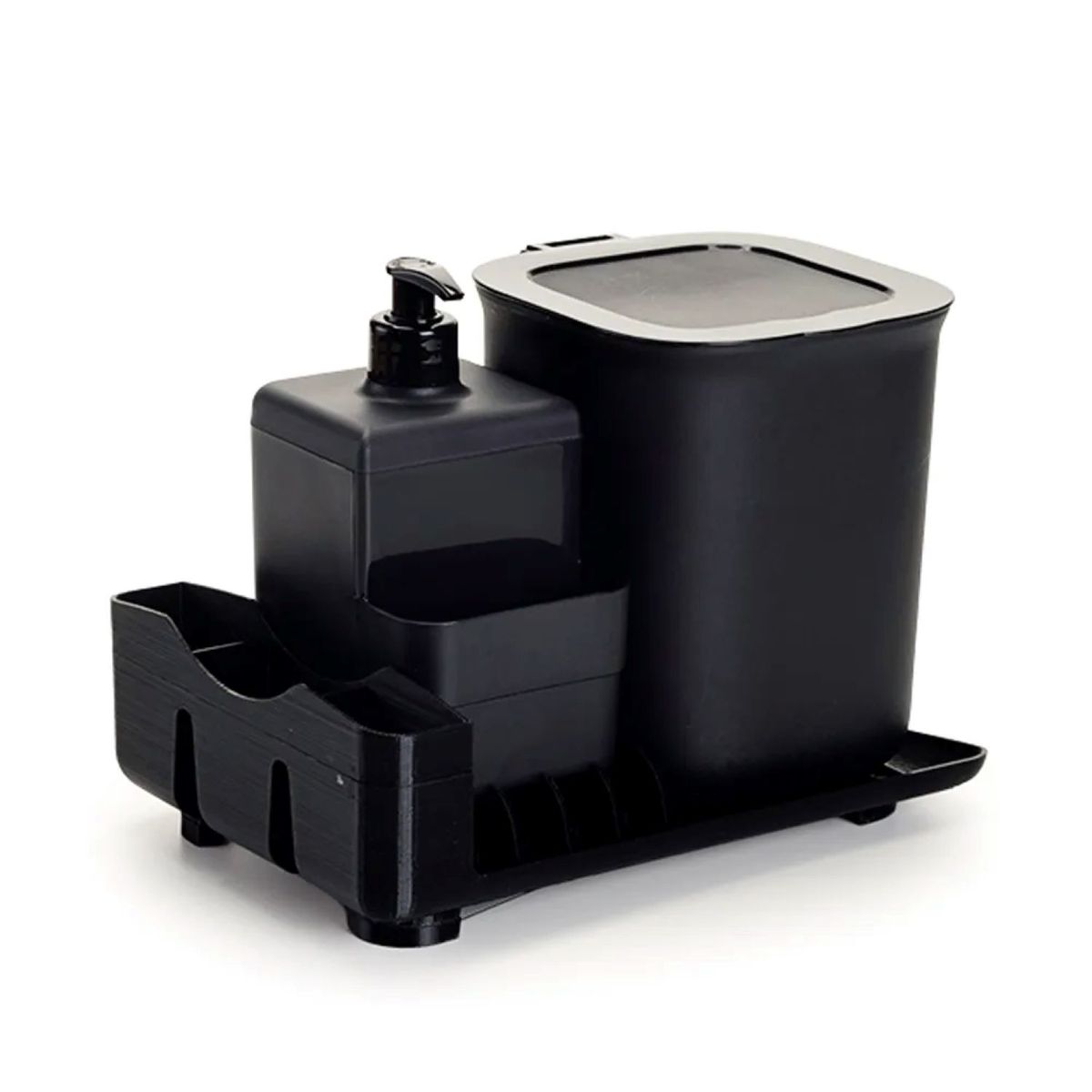 Kit Escorredor para Cozinha com Porta Detergente e Lixeira 2,5l Preto Dasplast, marca Dasplast - Foto Principal