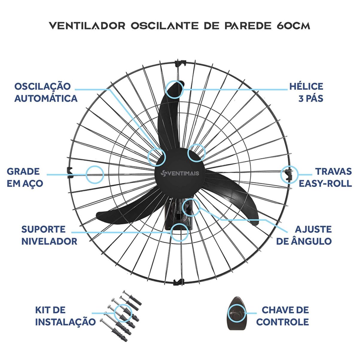 Ventilador de Parede 60Cm 147W Bivolt, marca Ventimais - Foto 2