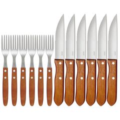 Conjunto Churrasco Garfo e Faca Madeira 12 Peças Mor