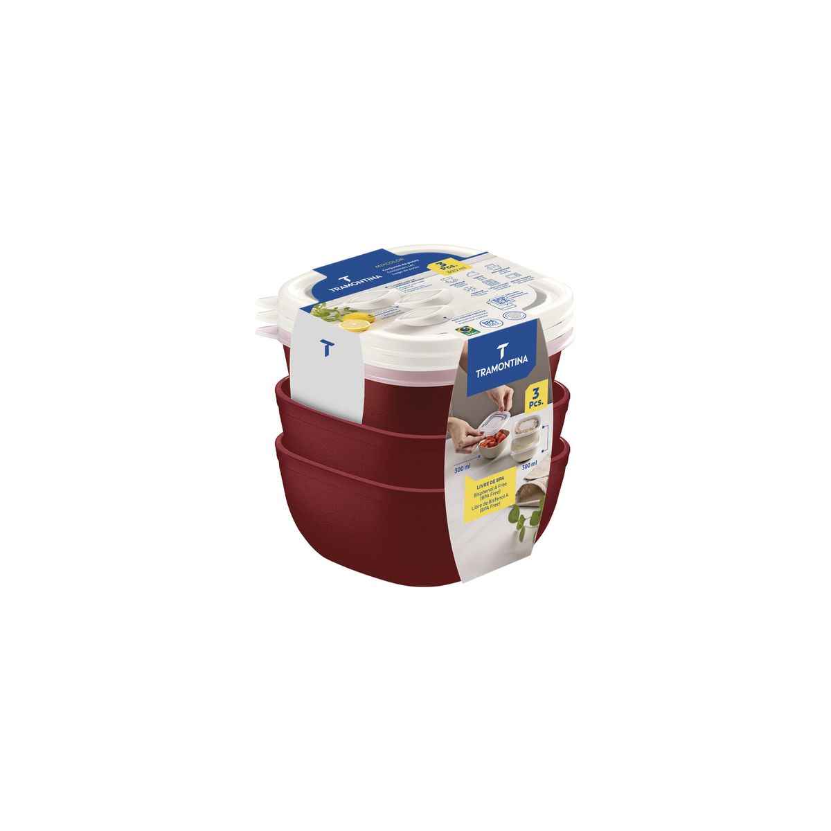 Jogo de Potes Tramontina Mixcolor em Polipropileno Preto com Tampa Transparente 300 Ml 3 Peças Tramontina, marca Tramontina - Foto Principal