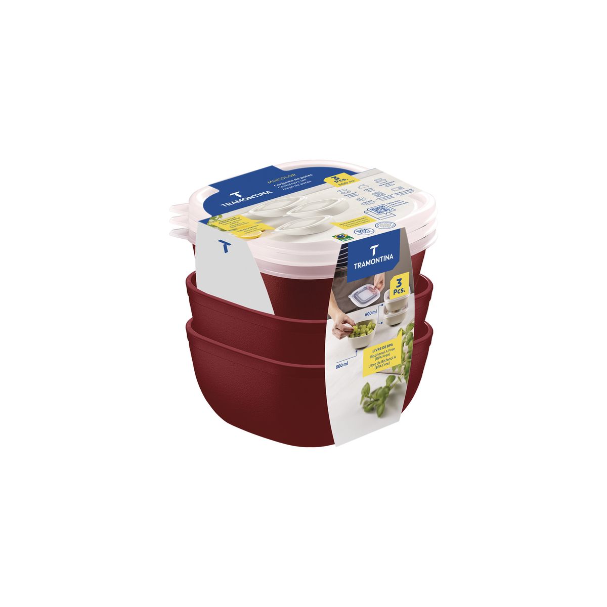 Jogo de Potes Tramontina Mixcolor em Polipropileno Preto com Tampa Transparente 600 Ml 3 Peças Tramontina, marca Tramontina - Foto Principal