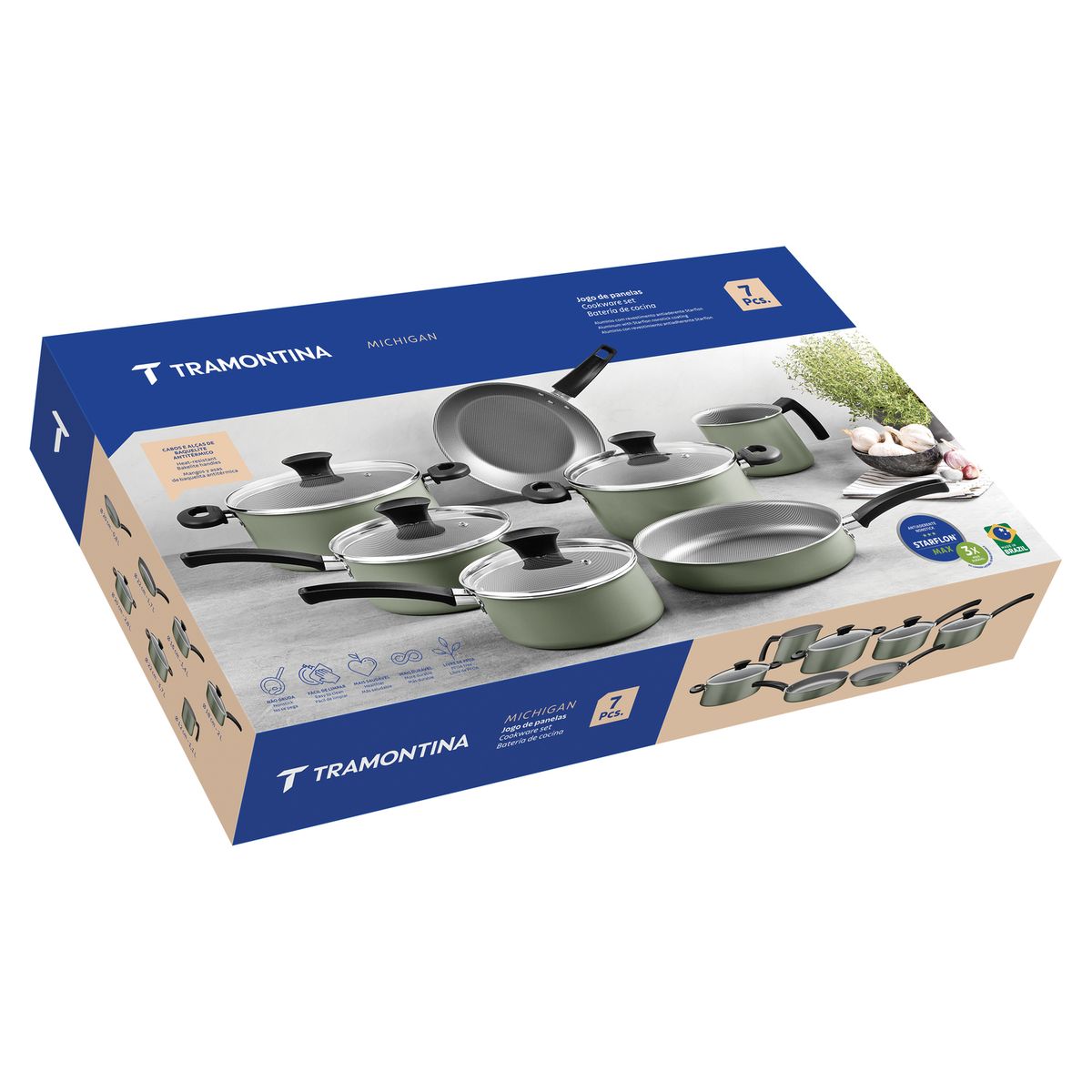 Jogo de Panelas Michigan Verde 7 Peças, marca Tramontina - Foto Principal