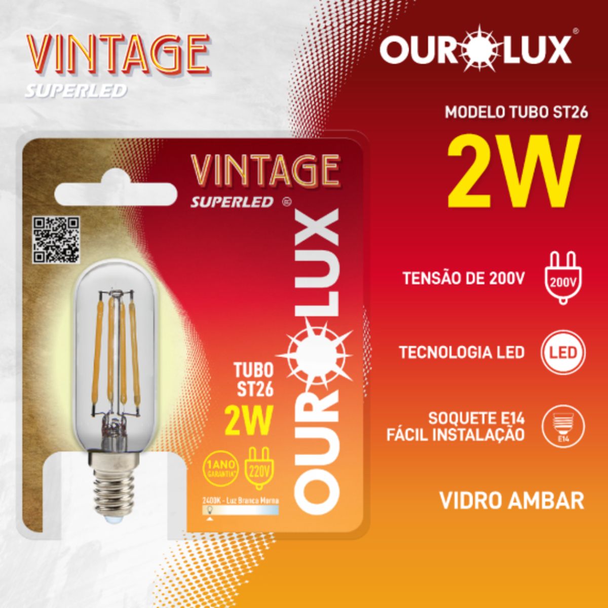 Lâmpada Vintage Led Tubo ST26 2 Fumê 220v, marca Ourolux - Foto 2