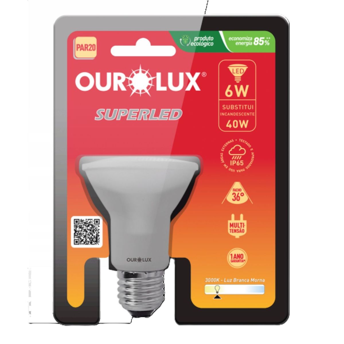 Lâmpada Superled Par20 6w 3000k lp65 36° s Bivolt, marca Ourolux - Foto Principal