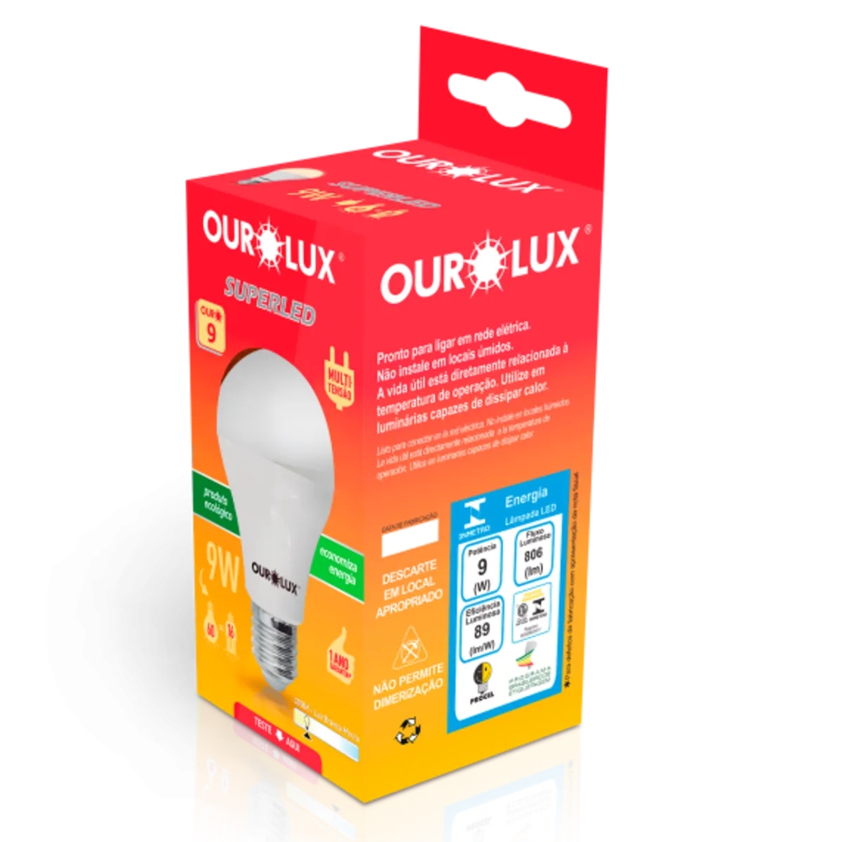 Lâmpada Bulbo 9w 3000k, marca Ourolux - Foto 2