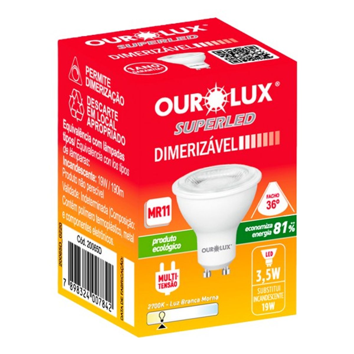 Lâmpada Mr11 3,5w Dimerizável 2700k 36° Bivolt, marca Ourolux - Foto 2