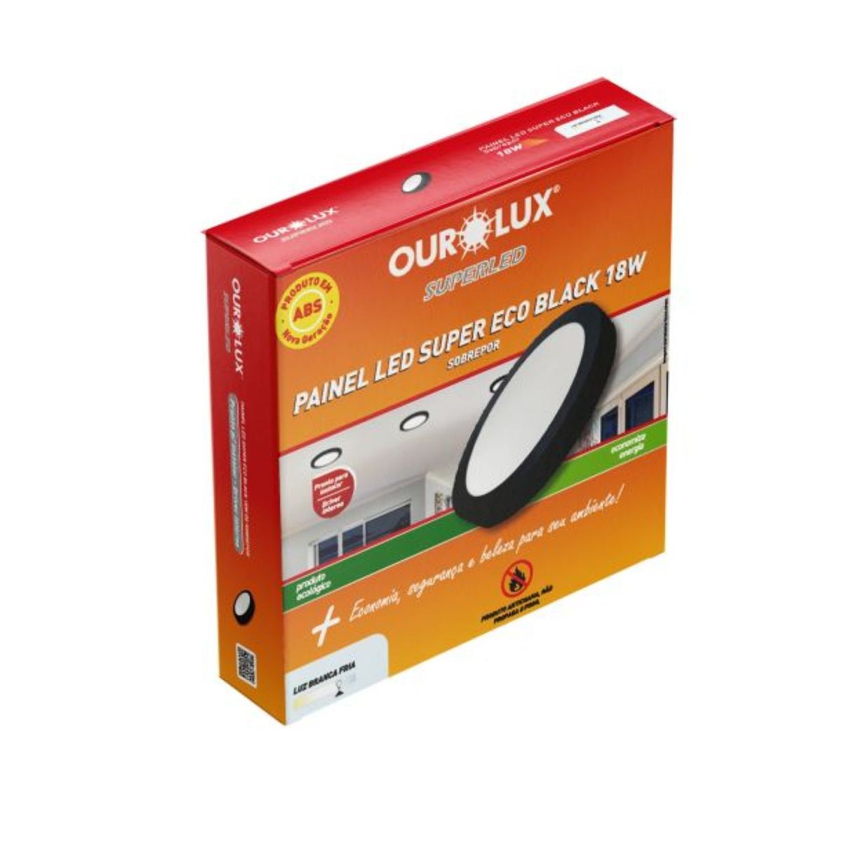 Painel Led Super Eco Preto 18w 6500k Redondo Sobrepor, marca Ourolux - Foto Principal