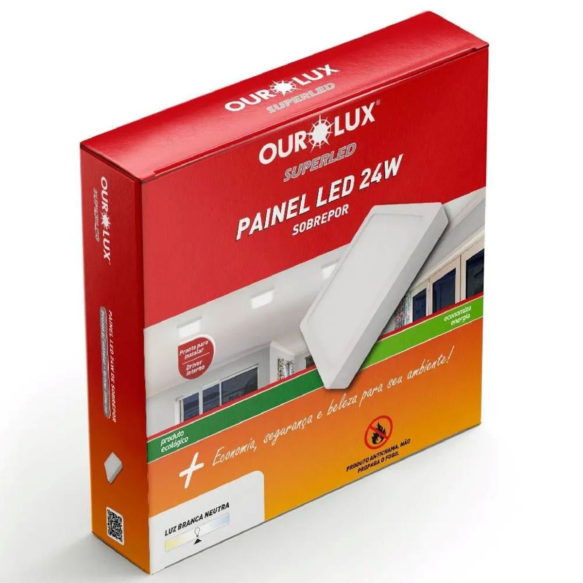 Painel Led Super Eco Branco 24w 4000k Quadrado Sobrepor, marca Ourolux - Foto Principal