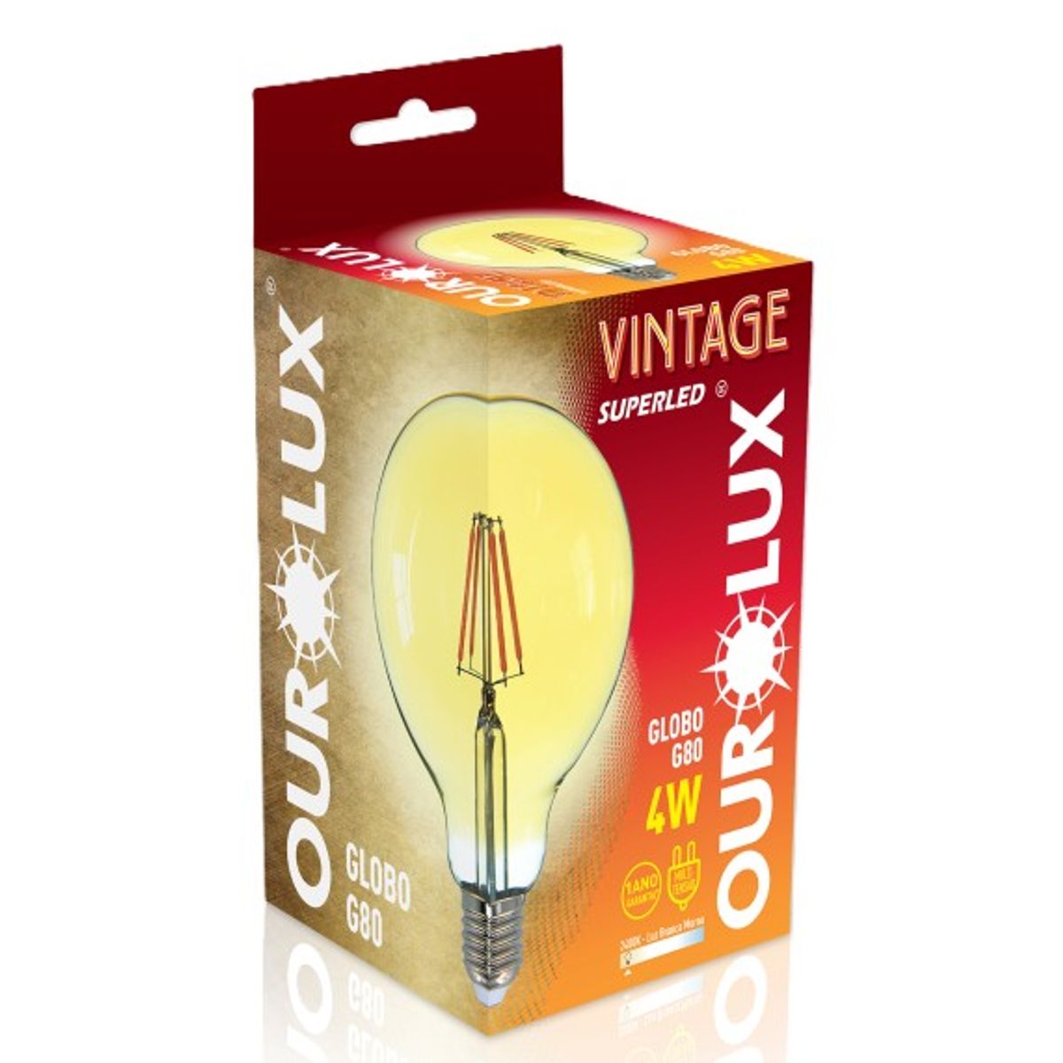 Lâmpada Vela Vintage Led Globo G80 4w 2400k Bivolt, marca Ourolux - Foto 2