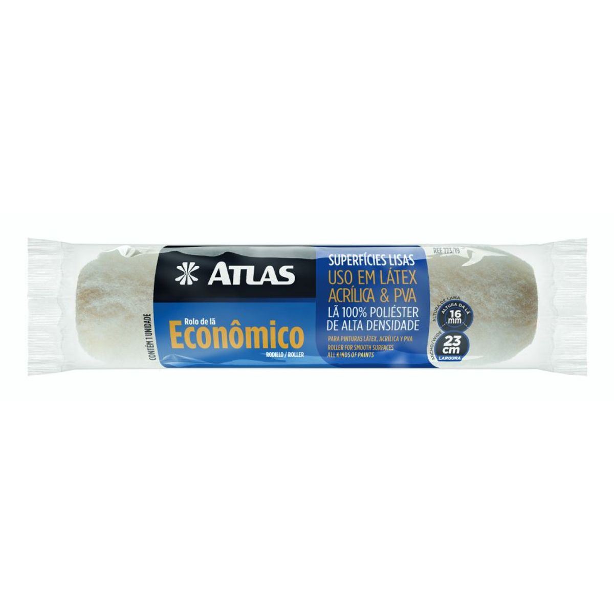 Rolo para Pintura Econômico de Lã Sintética 23cm REF-773/19, marca Atlas - Foto Principal
