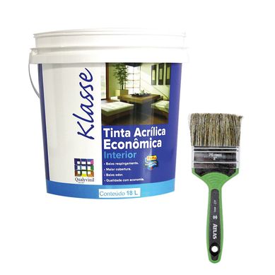 Kit 1 Tinta Acrlica Fosco Interior Klasse 18L Branco + 1 Trincha para Pintura Acrlica e Ltex 3