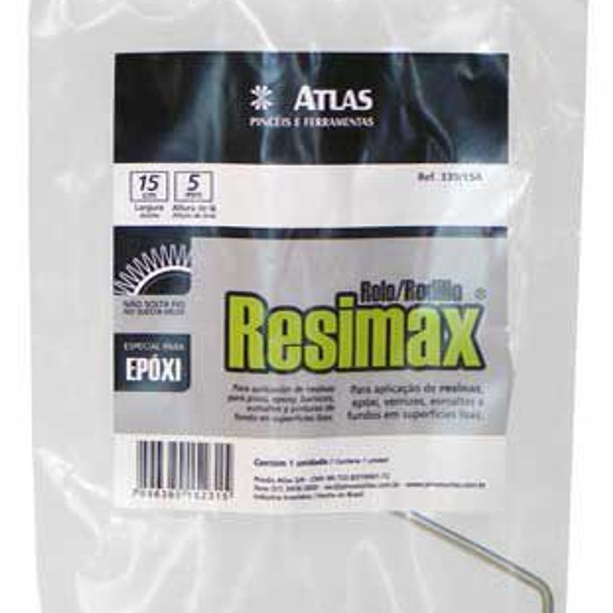 Rolo para Pintura Resimax de Lã Sintética Esmalte, Resina e Epóxi 23cm REF-339/5A, marca Atlas - Foto Principal