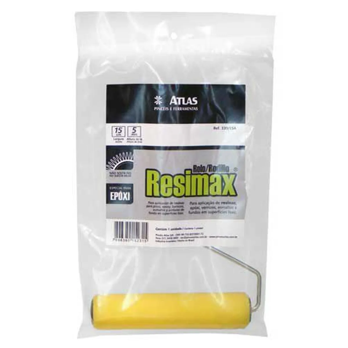 Rolo para Pintura Resimax de Lã Sintética Esmalte, Resina e Epóxi 23cm REF-339/5A, marca Atlas - Foto Principal
