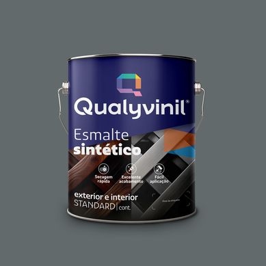 Esmalte Sinttico Brilhante Cinza Escuro 3,6L Qualycor Standard para Madeiras e Metais 