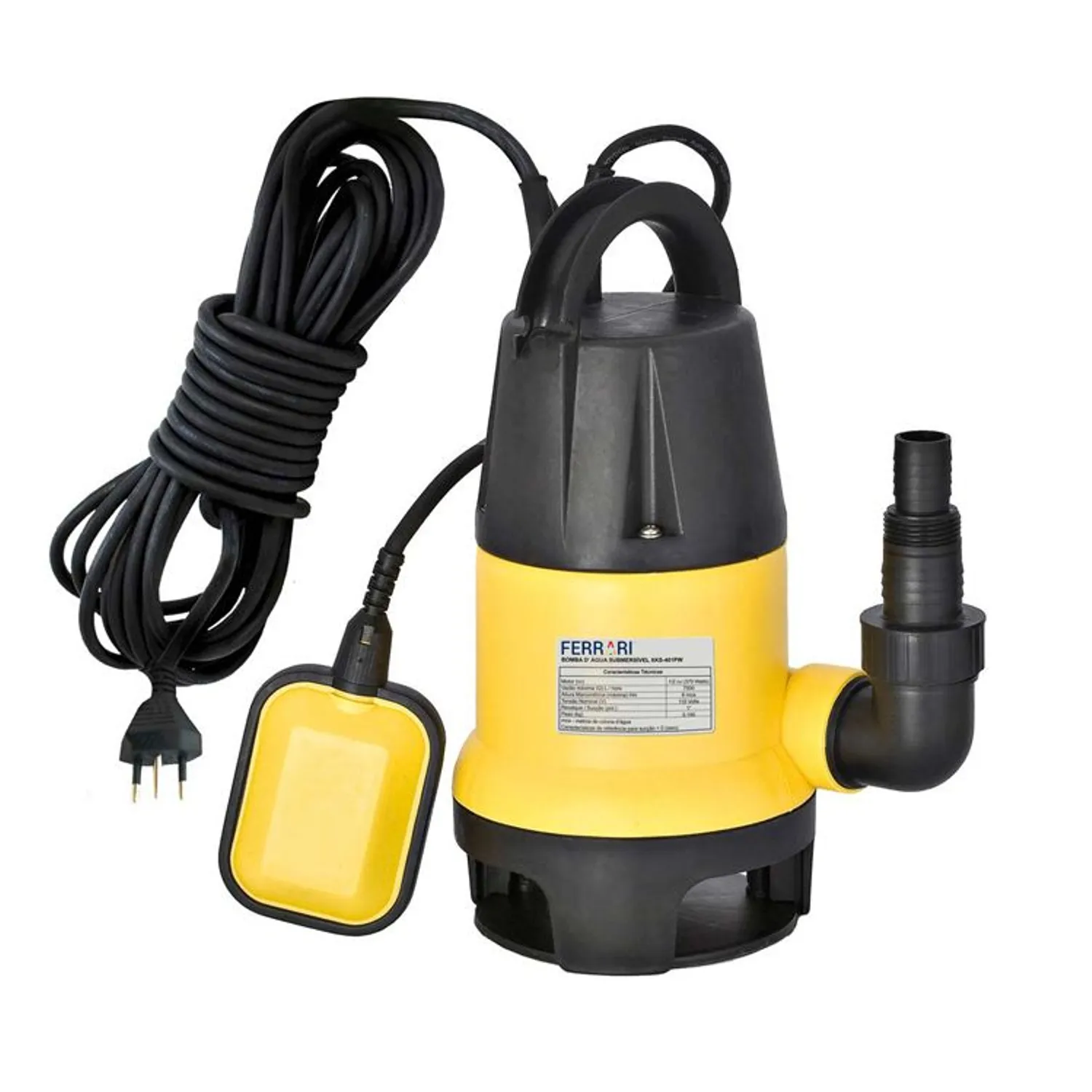 Bomba Submersão 0,5Cv Água Turva -Partículas Até 25mm 6M 7.500 L/H