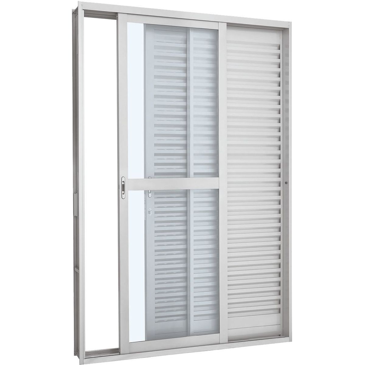 Porta Balcão Veneziana de Correr Aço Branco 3 Folhas Esquerda 217x160x12cm Pratika, marca Sasazaki - Foto Principal