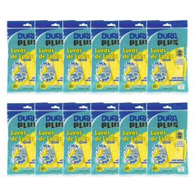 Kit 12 Luvas de Ltex Forrada Tamanho Extra Grande Amarelo