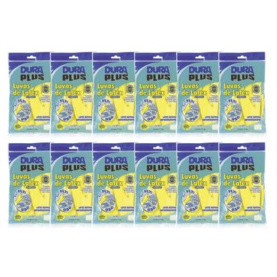 Kit 12 Luvas de Ltex Forrada Tamanho Grande Amarelo