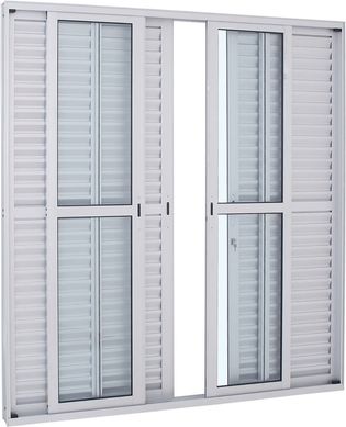 Porta Balco Veneziana de Correr Alumnio 6 Folhas Central 216x200x13cm Alumifort