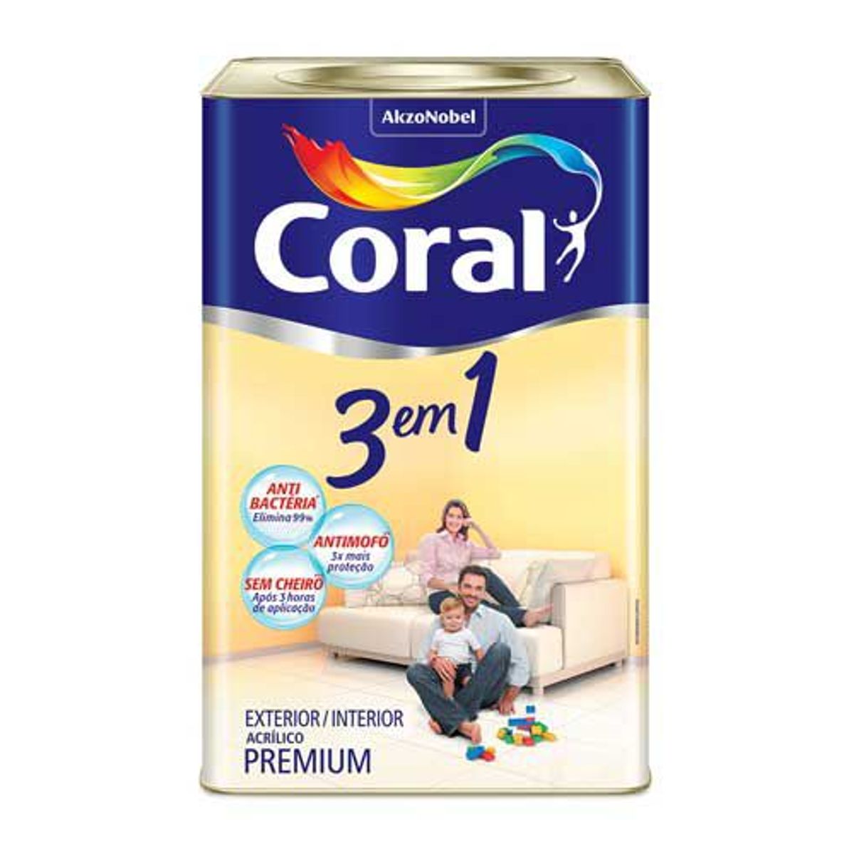 Tinta Fosco Acrílica 3 em 1 Premium 18L Perola Tintas Coral, marca Coral - Foto Principal