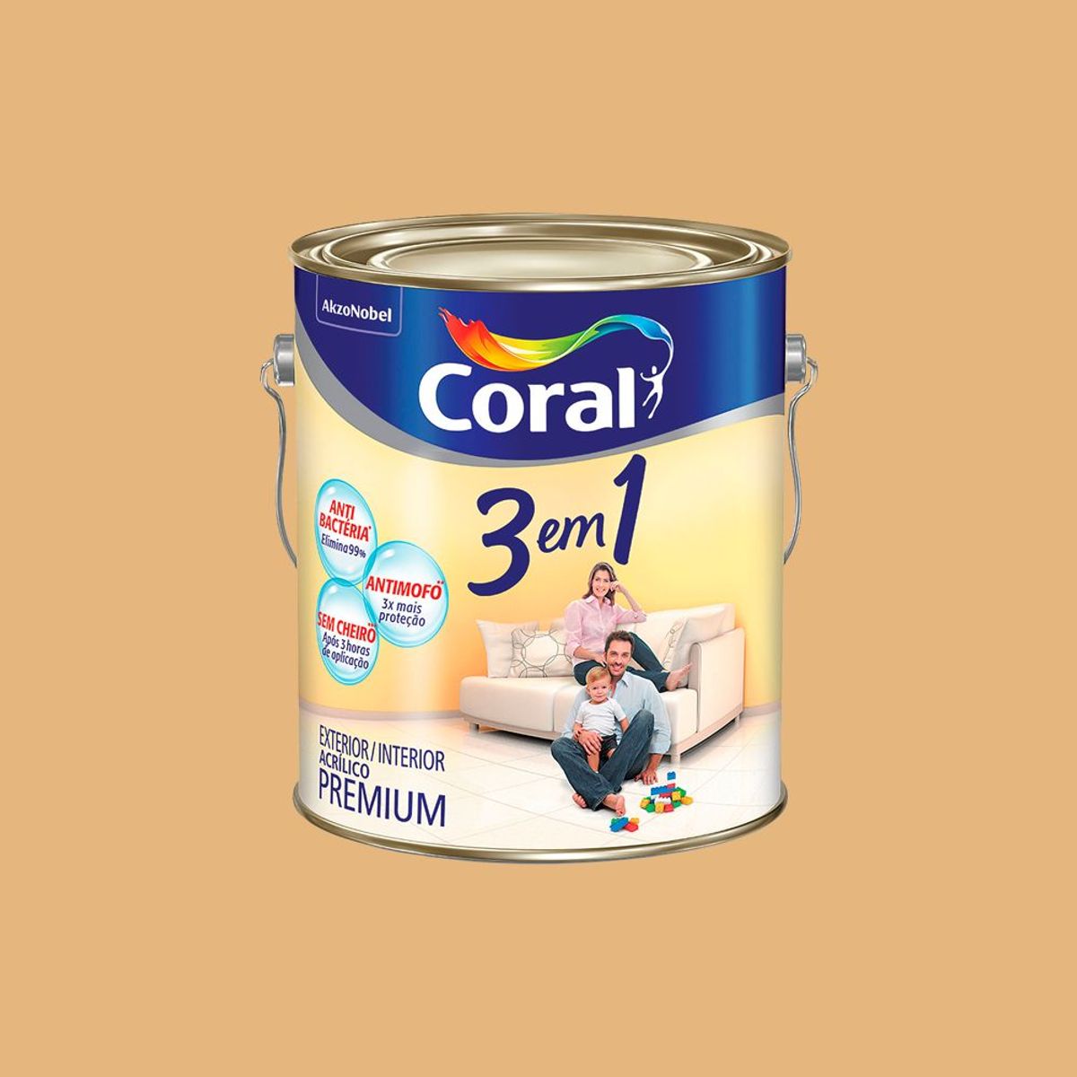 Tinta Fosco Acrílica 3 em 1 Premium 3,6L Cromo Suave, marca Coral - Foto Principal