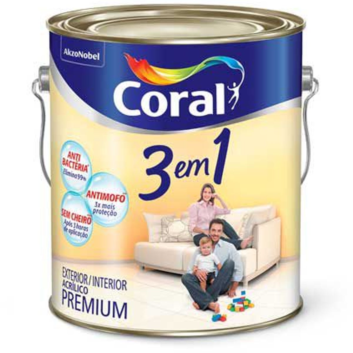 Tinta Fosco Acrílica 3 em 1 Premium 3,6L Palha, marca Coral - Foto Principal