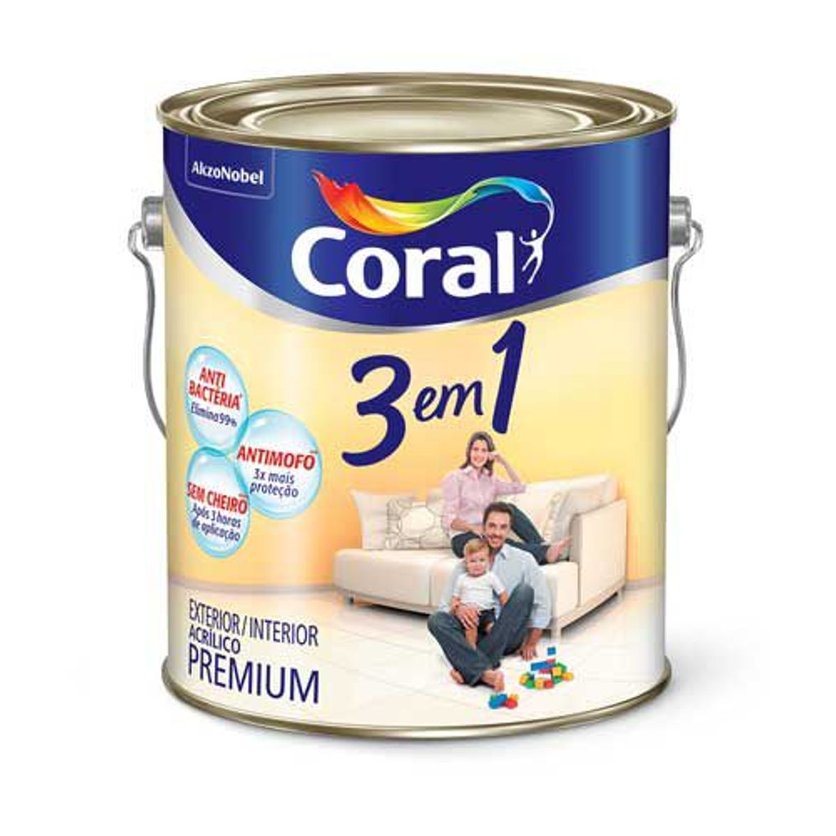 Tinta Fosco Acrílica 3 em 1 Premium 3,6L Palha, marca Coral - Foto Principal