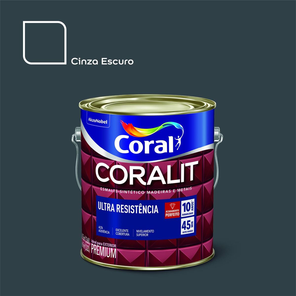 Esmalte Sintético Cinza Escuro 3,6L Coralit Premium para Madeiras e Metais, marca Coral - Foto Principal