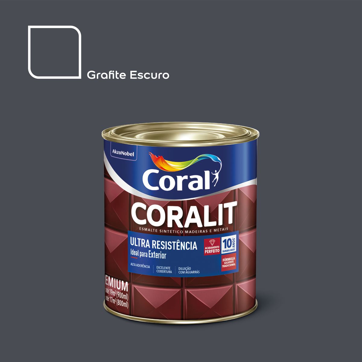 Esmalte Sintético Cinza Escuro 900ml Coralit Premium para Madeiras e Metais, marca Coral - Foto Principal