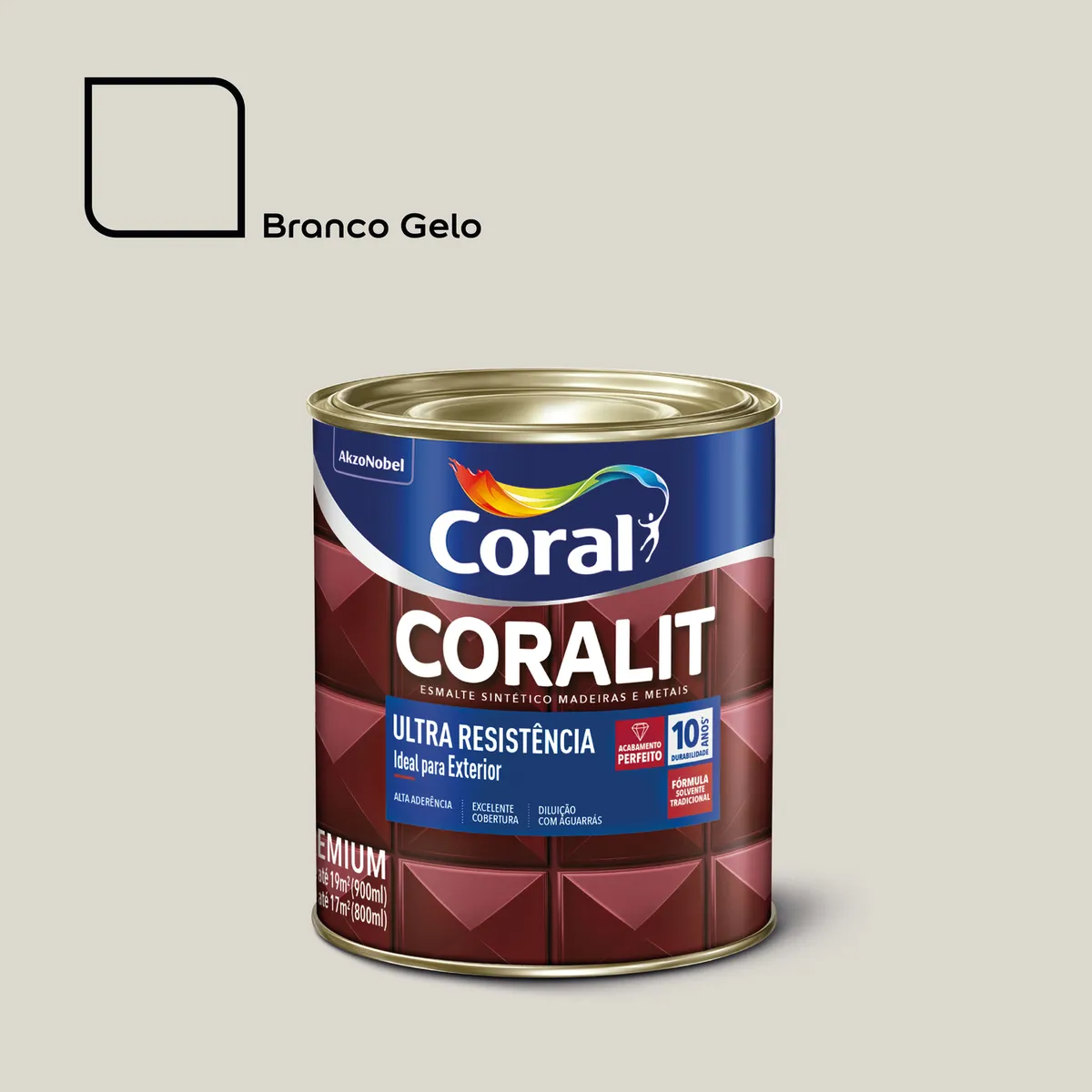Esmalte Sintético Branco Gelo 900ml Coralit Premium para Madeiras e Metais, marca Coral - Foto Principal