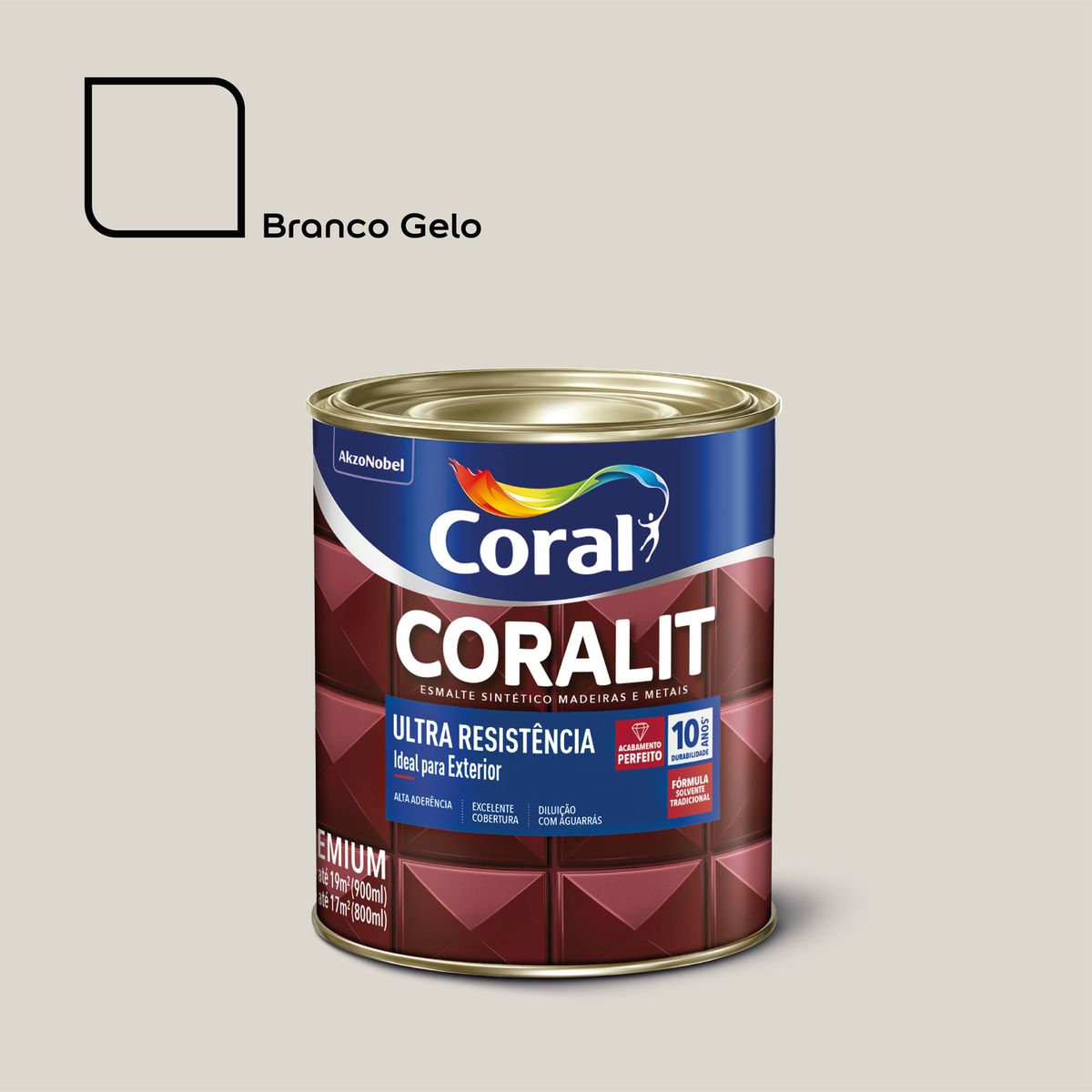 Esmalte Sintético Branco Gelo 900ml Coralit Premium para Madeiras e Metais, marca Coral - Foto Principal