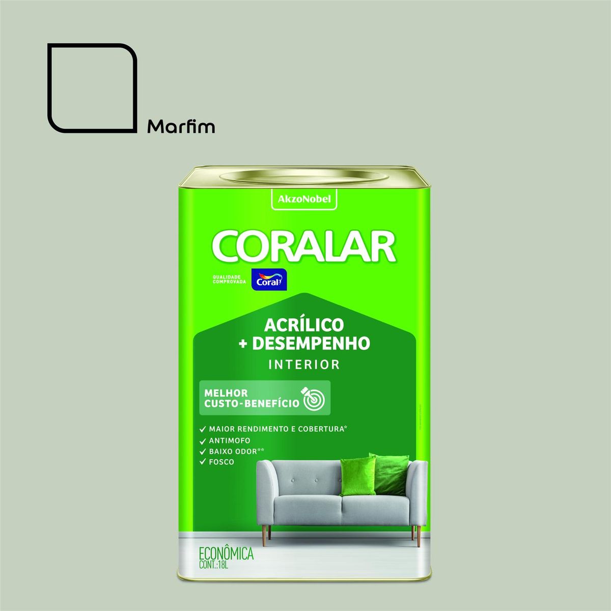 Tinta Fosco Acrílica Coralar Econômico 18L Branco Gelo, marca Coral - Foto Principal